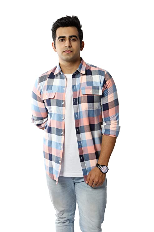 GLYDERS Pink/Blue Men's Checkered Shirt